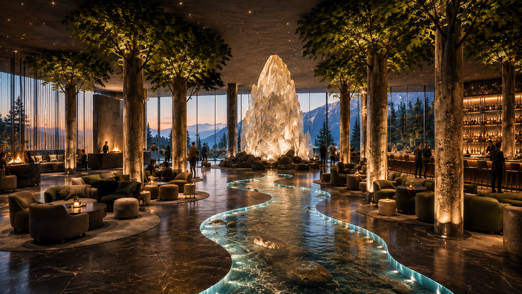 Central crystalline sculpture in the ground floor lobby